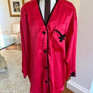Victoria's Secret Vintage Button Front Sleep Shirt Red Embellished Velvet M/L